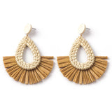 Hand-Woven Geometric Rattan Raffia Earrings