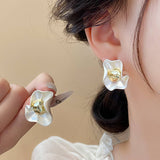 PLEATED ROUND FLOWER TEMPERAMENT EARRINGS_CWAJE2471