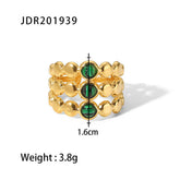 GOLD STAINLESS STEEL INLAID NATURAL STONE RINGS_CWAJE0611