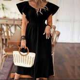 FRENCH STYLE MIDI DRESS RUFFLE BACKLESS_CWDHL1041