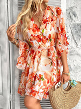 Vacation Floral Tie Waist Chiffon Short Dress