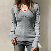 Vintage Solid Color Dark V-Neck Hooded Sweater