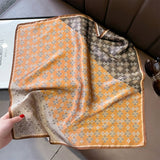 Summer Silk Scarf Colorblock Plaid Print Square_Cwasc0601