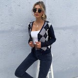 Vintage Diamond Check V-Neck Cardigan Sweater