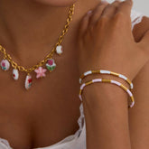 CLASSIC 18K GOLD BAMBOO PINK ENAMEL OPEN BANGLE_CWAJE4742