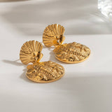 DESIGN RELIEF 18K GOLD SHELL STARFISH EARRINGS_CWASC1664