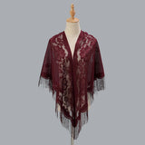 BREATHABLE TASSEL TRIANGLE SCARF HOLLOW KNIT WRAP_CWMM1993