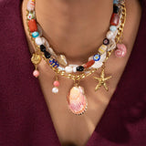 LARGE SHELL STARFISH BEADED FIGARO NECKLACE_CWMM7534