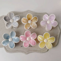 Cream Floral Claw Clip High Ponytail Hair Grip_Cwaha08257