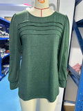 Solid Color U-Neck Pleated Long Sleeve Top