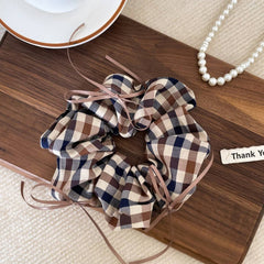 Plaid Ribbon Bow Scrunchie School Style_Cwaha07811
