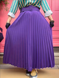 Solid-Color Fashionable Belt Pleated Skirt