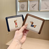 Cute Embroidered Dachshund Zip Bifold Wallet_Cwab06201