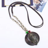 Wax Wire Alloy Large Leaf Long Necklace_Cwmm4619