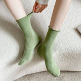 SOLID COLOR RUFFLED ALL MATCH SOCKS_CWMS0901