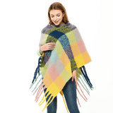 BOUCLE YARN THICK TASSEL COLORFUL PLAID SHAWL_CWASC1208