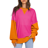 Two-Tone Round-Neck Loose Pullover Hoodie