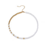 Womens All-Match Metal Pearl Elastic Necklace