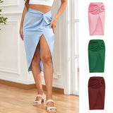 IRREGULAR SOLID COLOR SATIN HIP LENGTH SKIRT_CWBSS0389