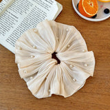 IRIDESCENT PLEATED PEARL SCRUNCHIE HAIR TIE_CWAHA5516