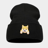 CUTE PUPPY HEAD KNITTED HAT WITH CURLED BRIM_CWAH2068