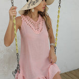 SLEEVELESS FRINGE BEACH SWIMSUIT COVER UP_CWASC2380