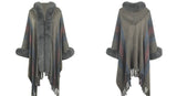 Womens Hooded Cape Striped Knitted Fringe Shawl