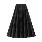 HIGH WAIST LACE TRIM A LINE TIERED MAXI SKIRT_CWBMS0363