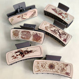 CACTUS PRINT LEATHER HAIR CLAW CLIP WESTERN STYLE_CWAHA0606