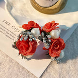 PEARL FABRIC FLOWER STUD EARRINGS UNIQUE DESIGN_CWMM6256