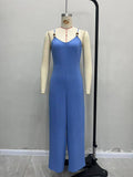 Solid-Color Woven Wood Bead Halter Jumpsuit