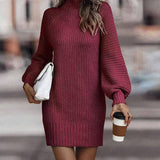 Turtleneck Sweater Women Long-Sleeved Knit Dress