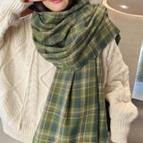 RED PLAID WINTER SCARF THICK WARM SHAWL WRAP_CWASC0175