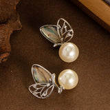 COLORFUL ABALONE DIAMOND BUTTERFLY PEARL EARRINGS_CWMM4299