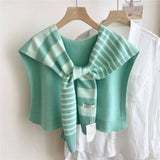 STRIPED KNIT SHAWL NECK SHOULDER WRAP_CWASC0843