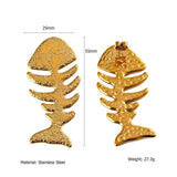 18K STAINLESS STEEL FISHBONE EARRINGS OCEAN STYLE_CWMM8892