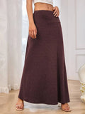 Solid Color High Waist Base Long Textured Skirt