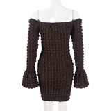 Square-Neck One-Shoulder Flared Sleeve Dress