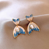 OCEAN WIND OIL DROP DOUBLE FISHTAIL PEARL EARRINGS_CWAJE2350