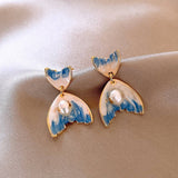OCEAN WIND OIL DROP DOUBLE FISHTAIL PEARL EARRINGS_CWAJE2350