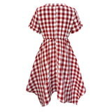 V-Neck Plaid Irregular Dress