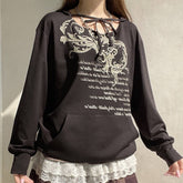 Vintage Print Loose Pullover Long-Sleeved Hoodie