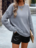 Solid-Color Patchwork Tweed Sleeve Sweater