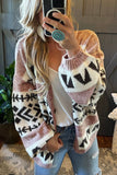 Cwocal00567_Loose Jacquard Contrast Knit Cardigan Sweater