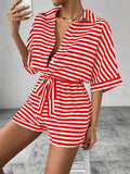 Womens Striped Buttoned Cardigan Romper