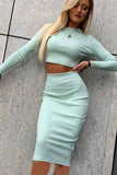 Solid Color Top Coat Bag Hip Skirt Two-Piece Set