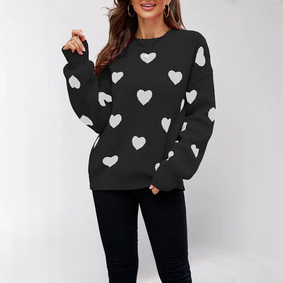 Women¡¯S Heart Patternloose Knit Sweatervalentine_Cwoswl07196