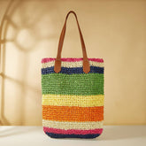 FASHIONABLE STRIPED COLOR BLOCK BEACH CROCHET BAG_CWAB1968