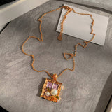 MONET GARDEN OIL PAINTING STYLE FASHION NECKLACE_CWAJE2365