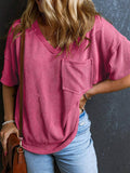 Womens Fashion Colorblock Twist V-Neck Top